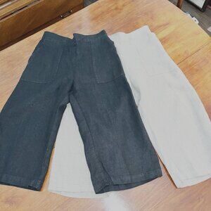 Set Of 2 FLAX brand 100% Linen Pants Size Petite 4/ 6 Pull On Black Khaki
